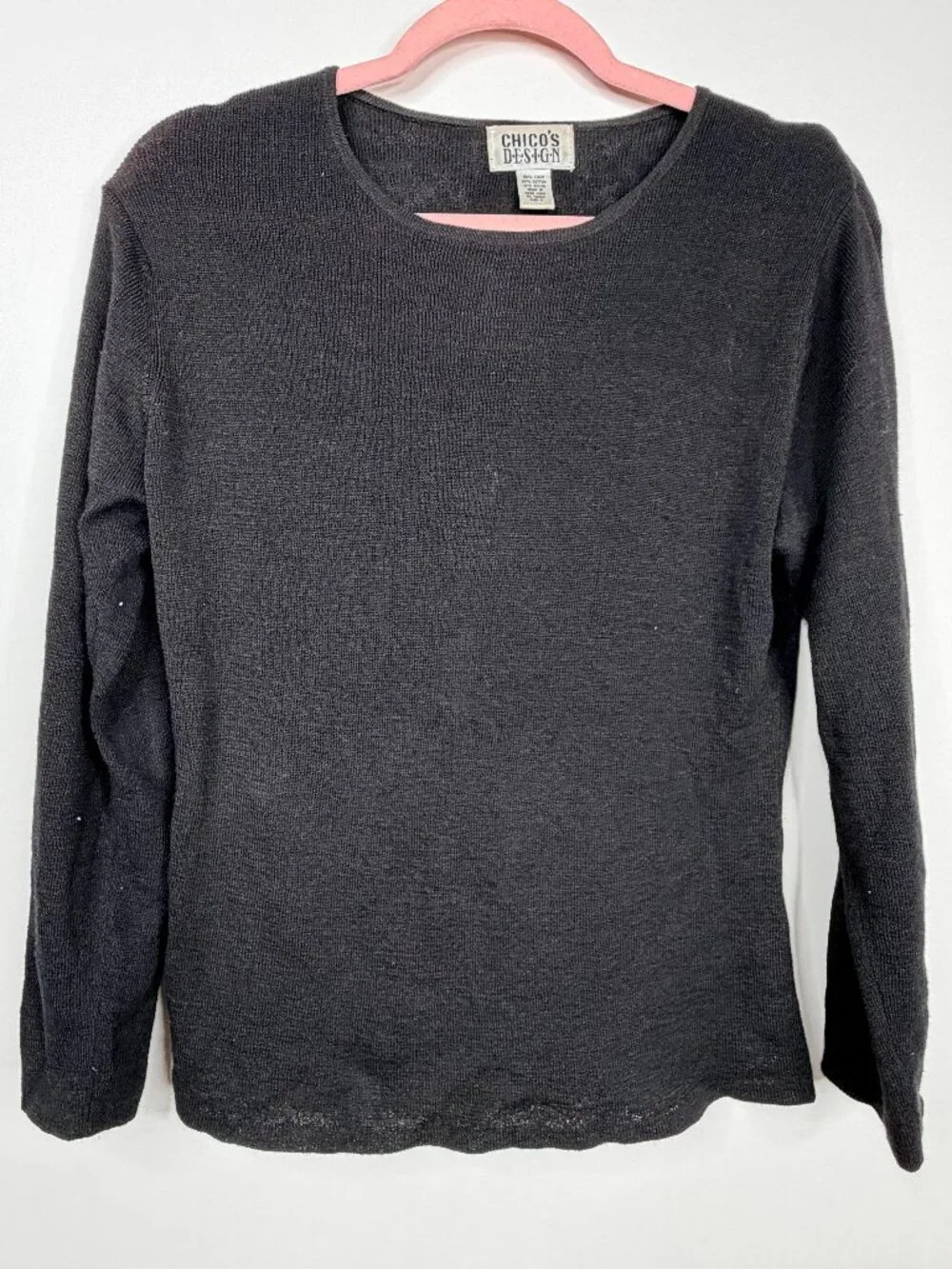 2/$30 Chico's Design Linen Long Sleeve Knit Top Black 4 #A3352 - Picture 3 of 7
